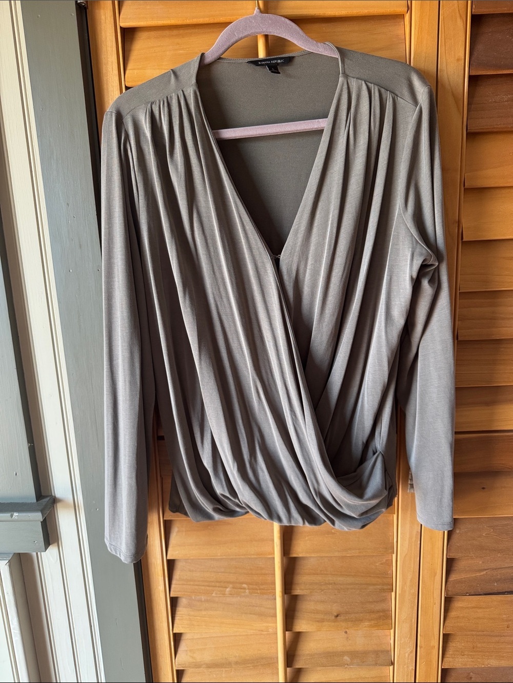 Banana Republic Sandwash Taupe Drape Front Long Sleeve Blouse size Large
